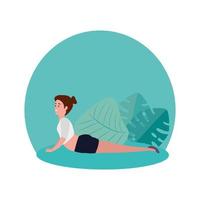 beauty woman practicing pilates in the camp vector