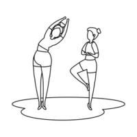 beauty girls couple practicing pilates position vector