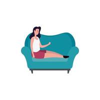 young and beautiful woman seated in sofa vector