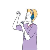 young man with earphones and music player character vector