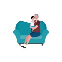 cute grandfather with grandson in the sofa vector