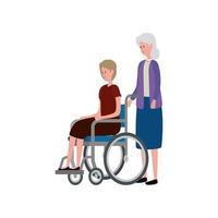 cute grandmother with daughter in wheelchair vector