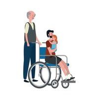 cute grandfather with son and grandddaughter in wheelchair vector