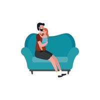 cute grandfather with granddaughter in the sofa vector