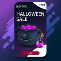 Halloween sale, vertical modern web banner with witch's pot with potion vector