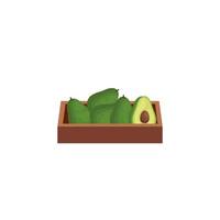 Aguacates vegetales en caja de madera icono aislado vector