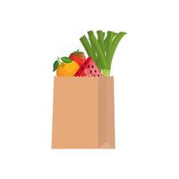 Fruits and vegetables inside shop bag vector design