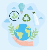 Earth with recycle icon set vector