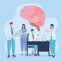 women and men doctors with brain vector