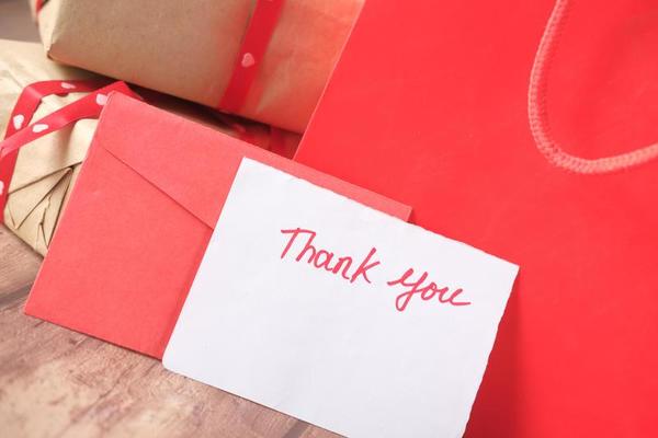 Thank you note inside a red envelope illustration isolated on white  background