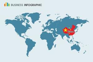 Wuhan in China on world map. vector