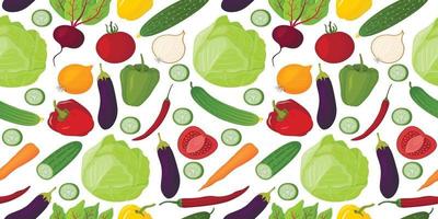 Vector seamless pattern of vegetables drawn in cartoon style. For restaurant menus, packaging, and so on.