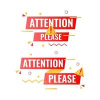 attention please banner label with flat geometric memphis elements vector