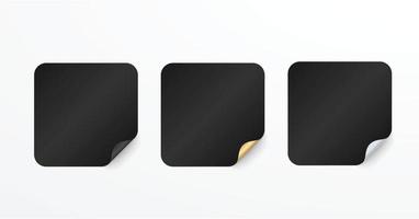 Realistic set black and gold stickers or patches mockup. Blank labels of different shapes square. 3d vector