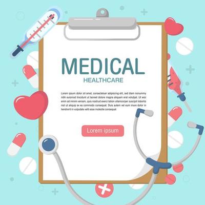 Cute medical elements background in flat style.