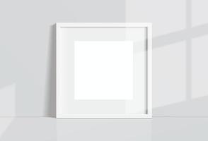 Minimal empty square black frame picture mock up hanging on white wall background