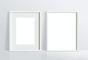 Minimal empty square black frame picture mock up hanging on white wall background vector