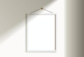 Minimal empty square black frame picture mock up hanging on white wall background vector