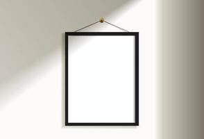 Minimal empty square black frame picture mock up hanging on white wall background vector