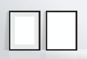 Minimal empty square black frame picture mock up hanging on white wall background vector