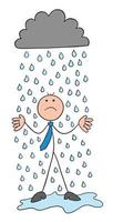 It's Raining Stickman Businessman Character Getting Wet and Unhappy Vector Cartoon Illustration