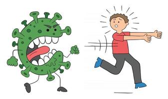 Cartoon Coronavirus Monster is Chasing the Man Vector Illustration