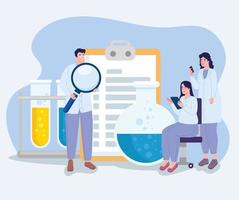 scientists with laboratory icons vector