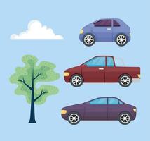 three cars vehicles vector