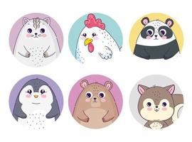 six cute animals vector