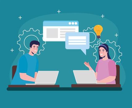 workers using laptops vector