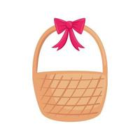 canasta de paja de pascua con icono de lazo de cinta vector