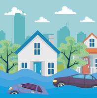 neighborhood flood scene vector