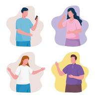 bundle of persons using smartphone characters vector