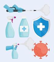 bundle of six disinfectant for covid19 set icons vector