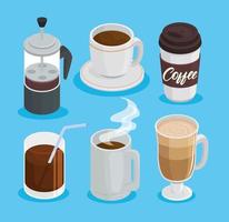 bundle of six coffee drinks set icons vector