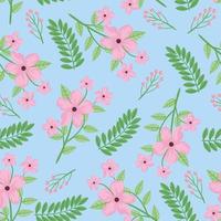 pink flowers and leafs spring pattern vector