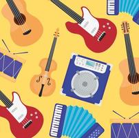 pattern of musical instruments set icons vector