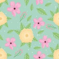 pink and yellow flowers and leafs spring pattern vector