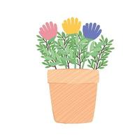 Planta de flores de colores en maceta de cerámica amarilla temporada de primavera vector