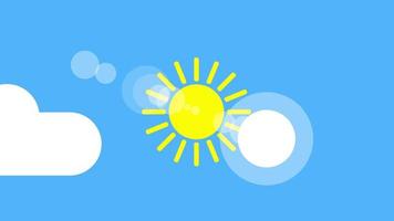 animazione icona sole e nuvola con sfondo blu. disegno dell'icona. animazione video. animazione di cartoni animati isolati dal sole luminoso video
