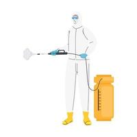 worker wearing bio safety suit disinfecting with sprayer character vector