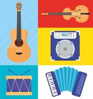 bundle of five musical instruments set icons vector