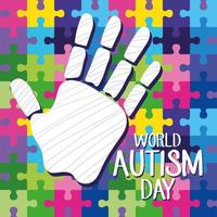 world autism day lettering with hand painted in puzzle pieces background vector