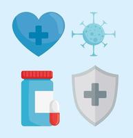 bundle of four virus covid19 protection icons vector