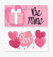 be mine love lettering card with gift and hearts vector