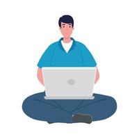 software developer programming in laptop seated in the floor vector