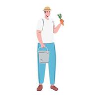 farmer man with bucket and carrot avatar character vector