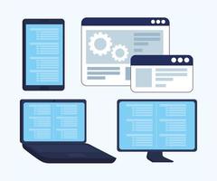 electronic devices with programming language and webpages templates vector