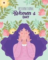 happy womens day lettering with woman in the garden vector