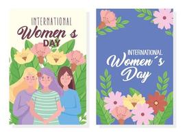 happy womens day letterings cards with girls group vector